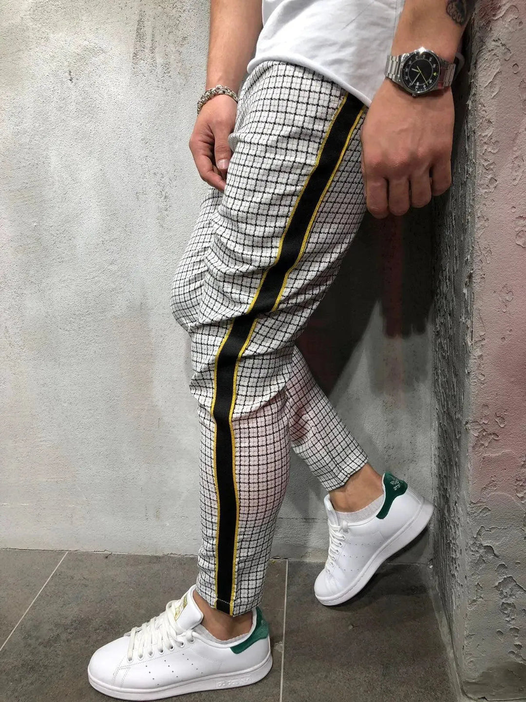 Levoire | Pantalons pour hommes avec bande latérale dans un style décontracté sportif Blanc