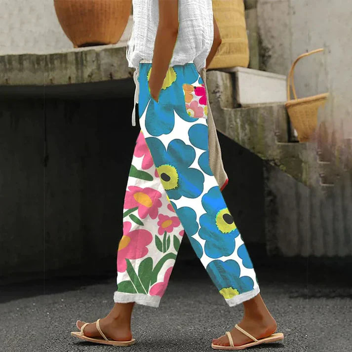 Levoire | Pantalon Vert Avec Impression Florale Fraîche Bleu
