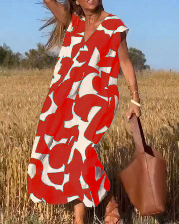 Levoire | V-Neck Robe Maxi Imprimée Rot