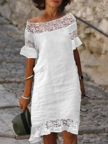 Levoire | Robe décontractée à manches trois-quarts en lin et dentelle de coton