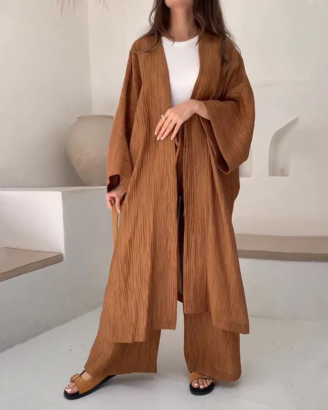 Levoire | Ensemble élégant de cardigan en laine et pantalon Braun