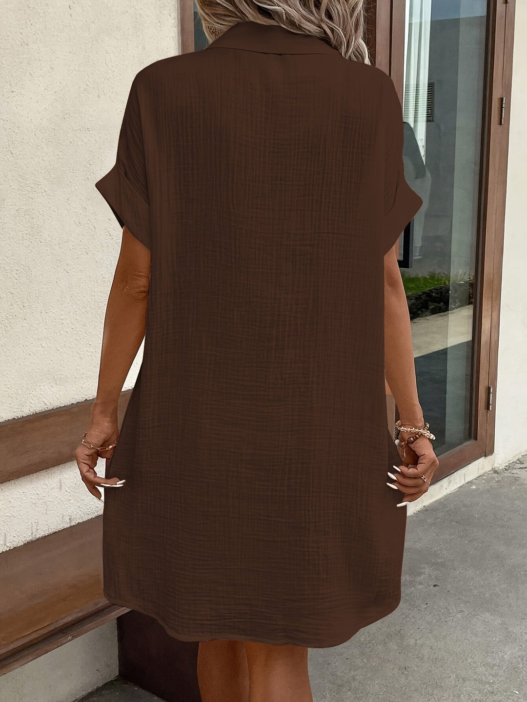 Levoire | Robe Chemise Décontractée Unie Avec Boutonnage Sur Le Devant Et Manches Courtes