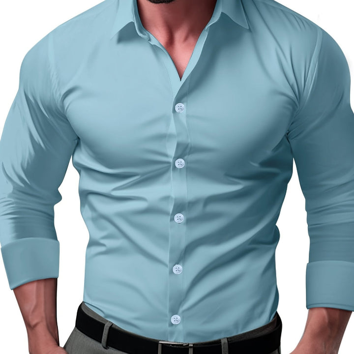 Levoire | Slim Fit Uni Chemise En Coton Haze bleu