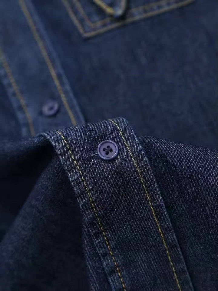 Levoire | Chemisier En Denim Sombre Avec Col À Nœuds