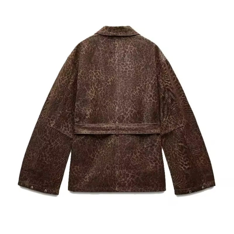 Levoire | Veste En Corduroy Avec Ceinture Imprimé Léopard