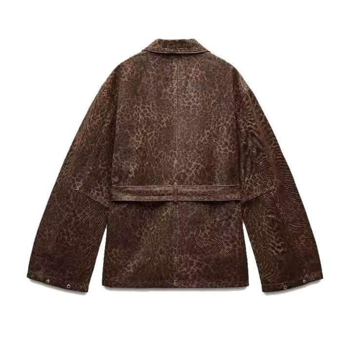 Levoire | Veste En Corduroy Avec Ceinture Imprimé Léopard