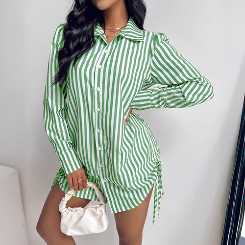Levoire | Robe Chemise Rayée Avec Patte De Boutonnage Et Détail En Dentelle Pour Femmes