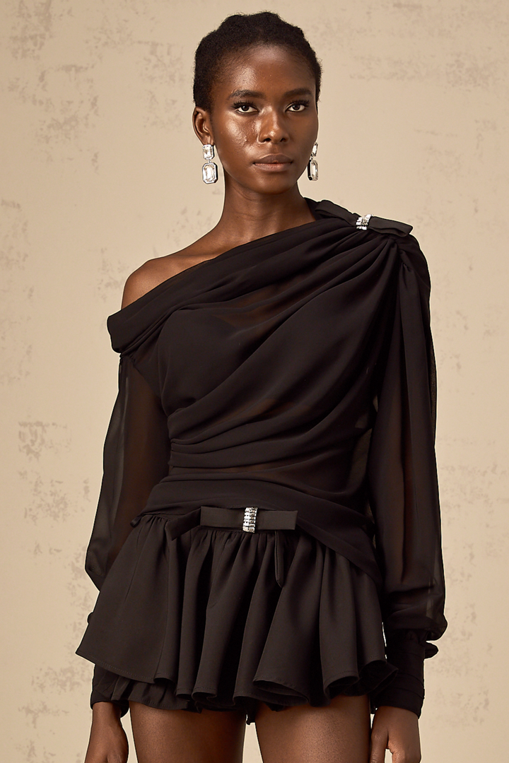 Levoire | Blouse Et Jupe En Tulle Asymétrique Ensemble Coordonné Noir