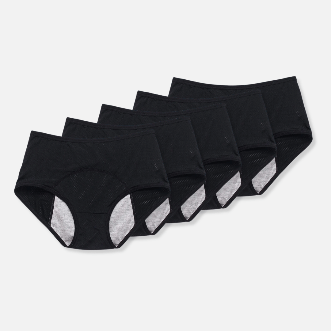 Levoire | Lingerie féminine Culotte menstruelle confortable à protection anti-fuites pour femmes Noir 5-pièces