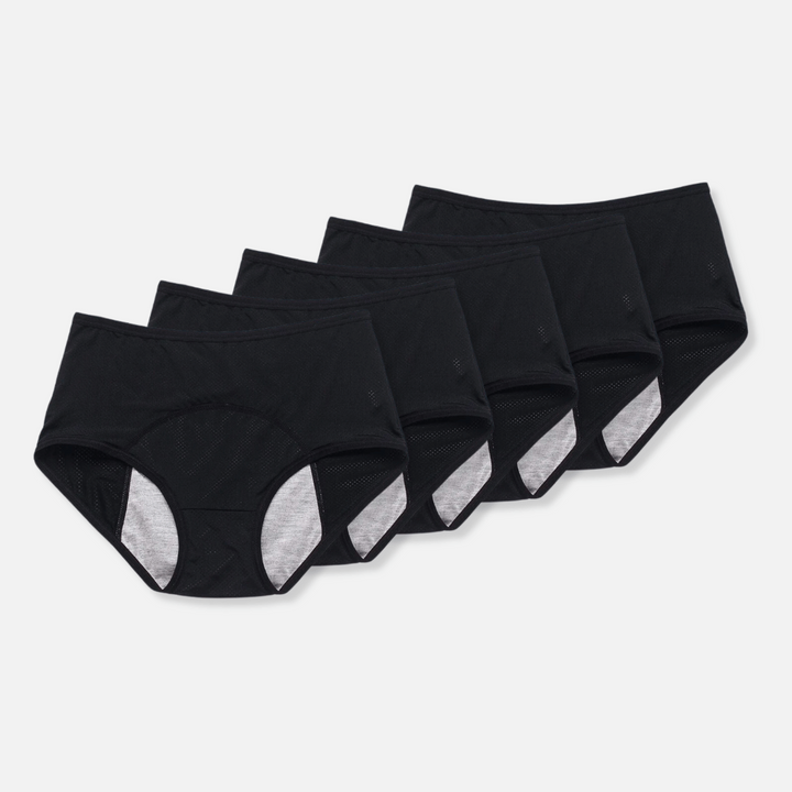 Levoire | Lingerie féminine Culotte menstruelle confortable à protection anti-fuites pour femmes Noir 5-pièces