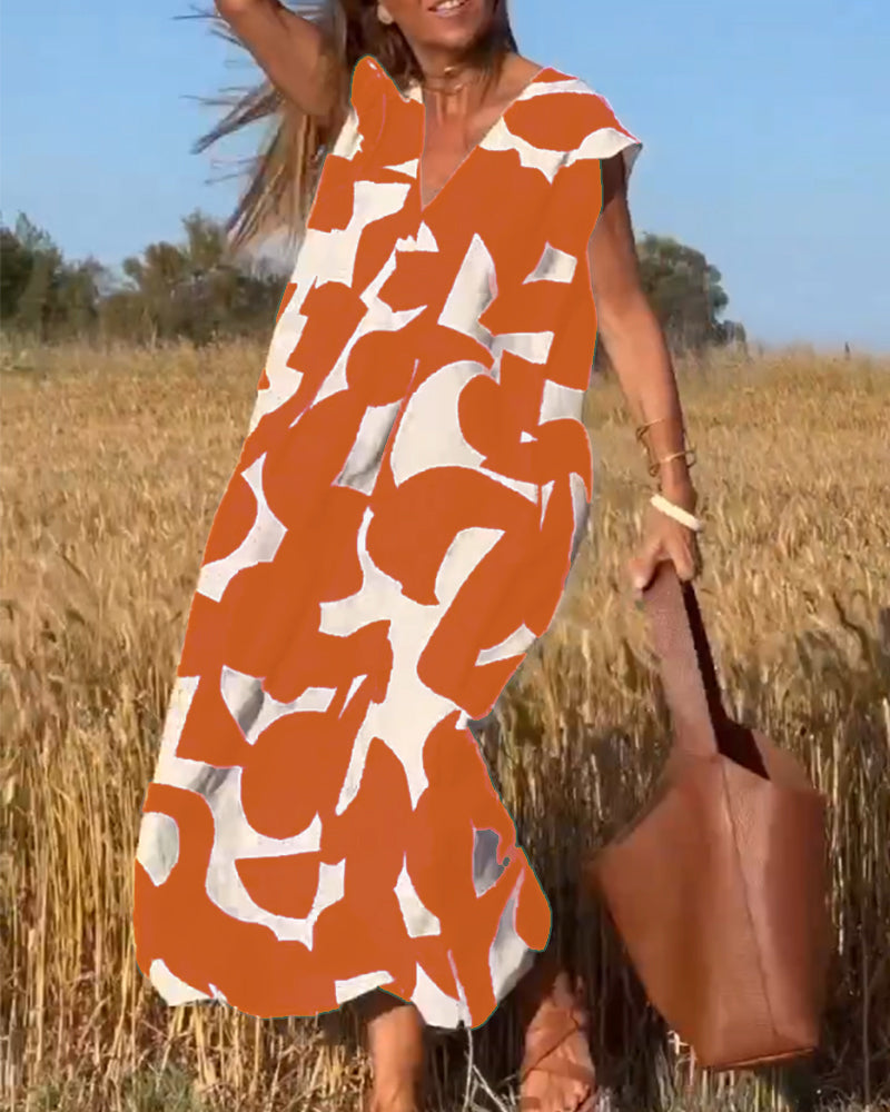 Levoire | V-Neck Robe Maxi Imprimée Orange