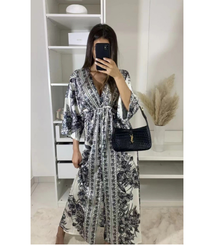 Levoire | Robe Maxi Boho Imprimée Ethnique Blanc noir