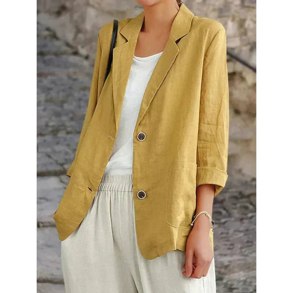 Levoire | Blazer En Lin Élégant Et Sophistiqué Jaune