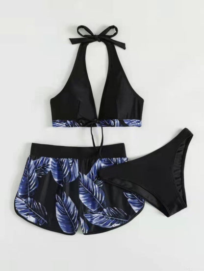 Levoire | Ensemble de bikini et short pour femmes, tenue d'été, ensemble de plage Violet foncé