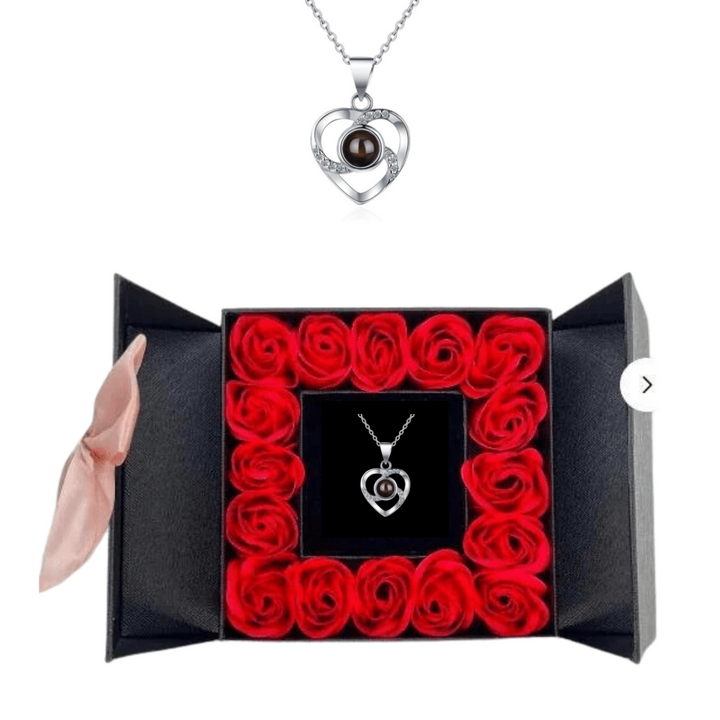 Levoire | Herz Collier Je T'aime En 100 Langues Diamantes Cœur 16 roses boîte cadeau Argent