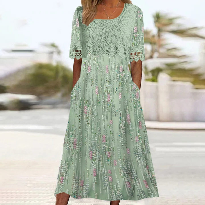 Levoire | Poches Latérales Robe Midi À Manches Courtes Vert