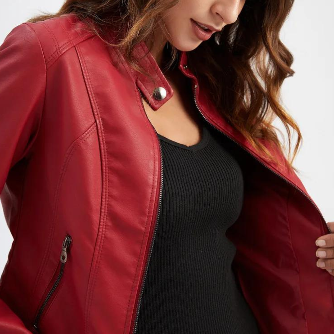Levoie | Veste en cuir pour femmes avec col montant