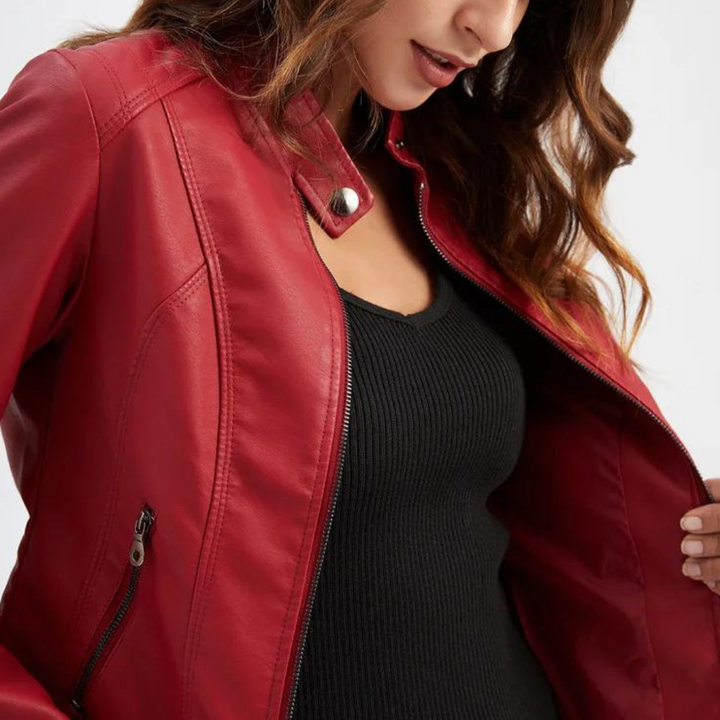 Levoie | Veste en cuir pour femmes avec col montant