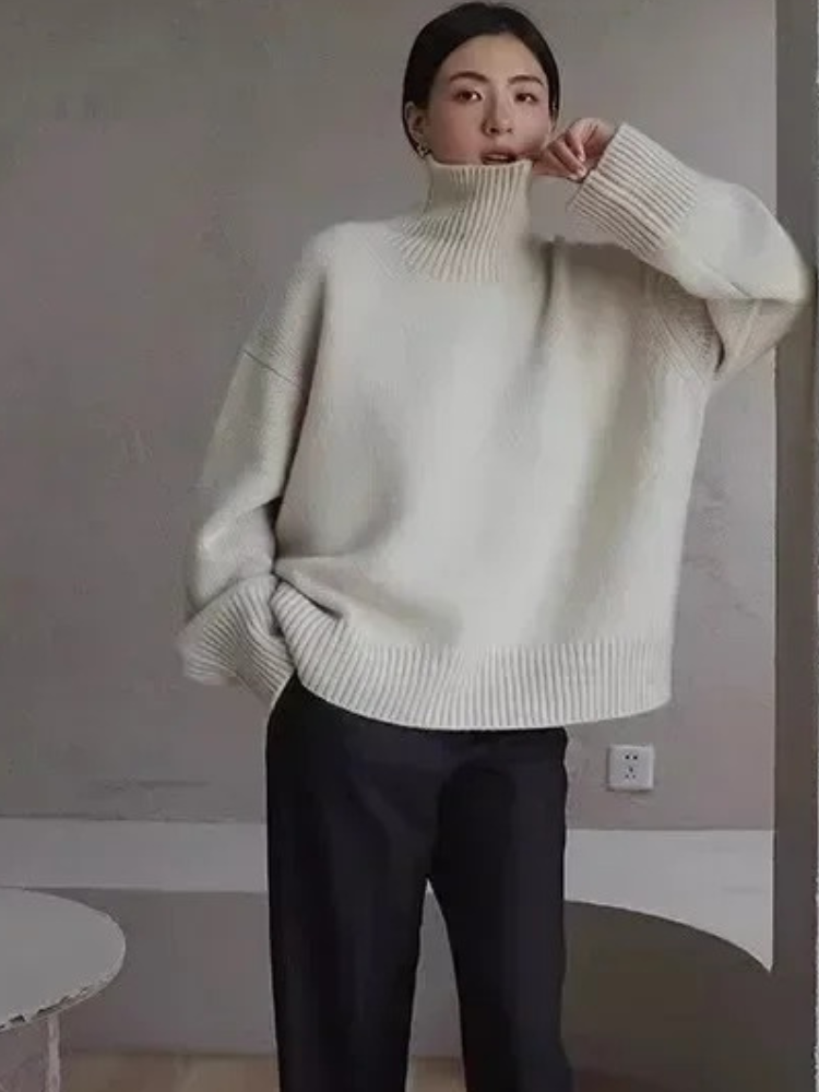 Levoire | Pull en tricot à col montant pour femmes en grandes tailles, Doux et Confortable Blanc