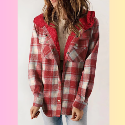 Levoire | Carreaux Manteau Capuche Rot