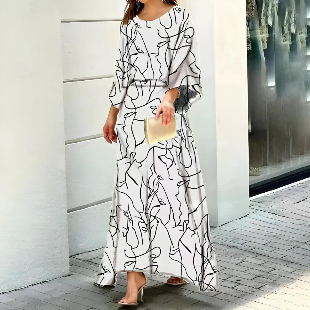 Levoire | Robe Maxi Col Rond Colorée Été Blanc