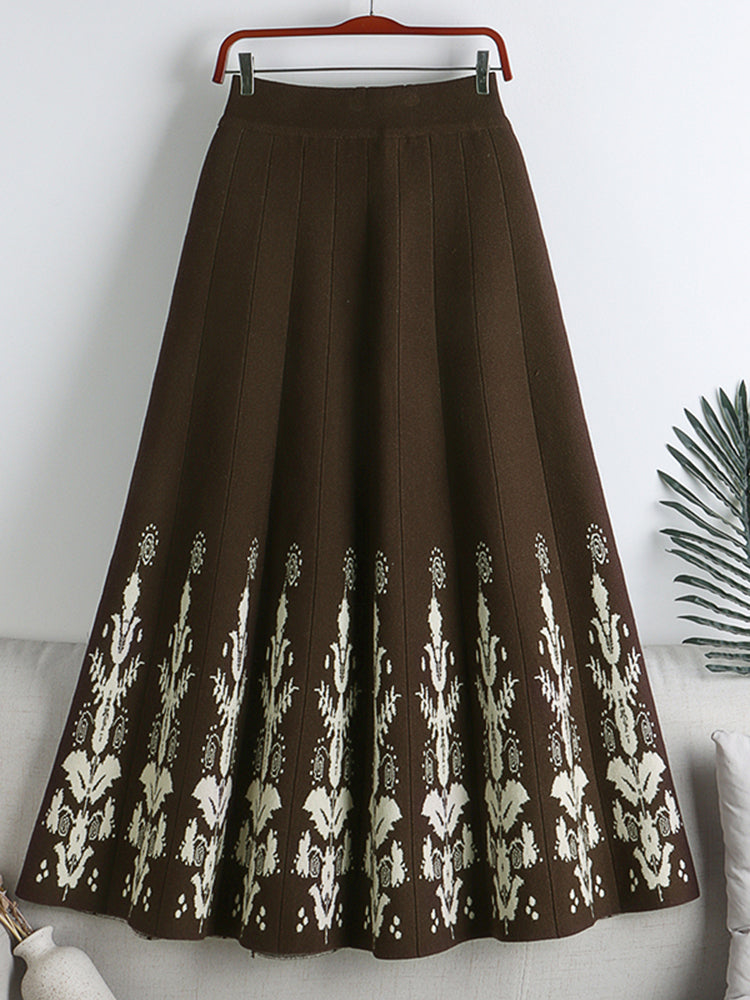 Levoire | Jupe Plissée Jacquard Taille Haute Une taille Braun