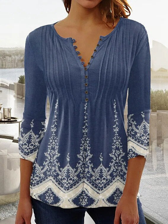 Levoire | Blouse À Motif Floral Pour Femmes Bleu