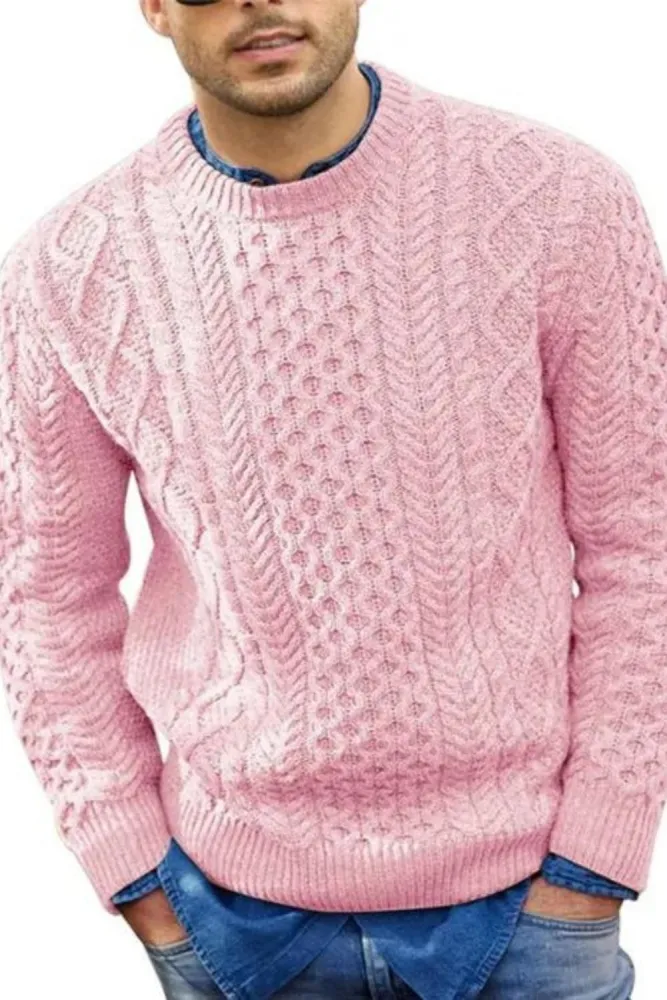 Levoire | Pull Homme À Col Rond Décontracté Et Confortable Rosa