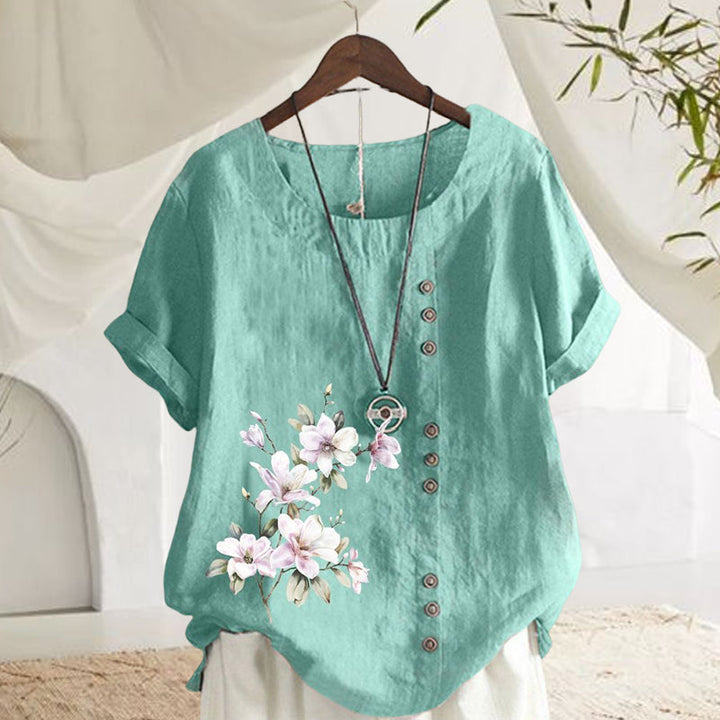 Levoire | Chemise en coton-lin à fleurs Cyan