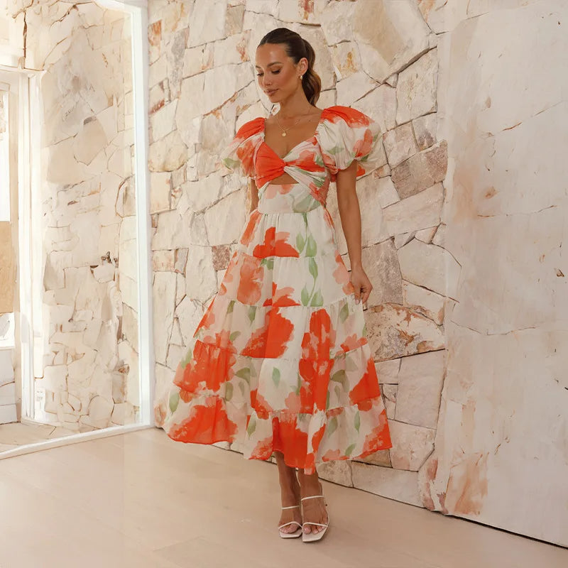 Levoire | Robe Avec Motif Floral, Manches Élégantes Et Un Décolleté Élégant Pour Femmes