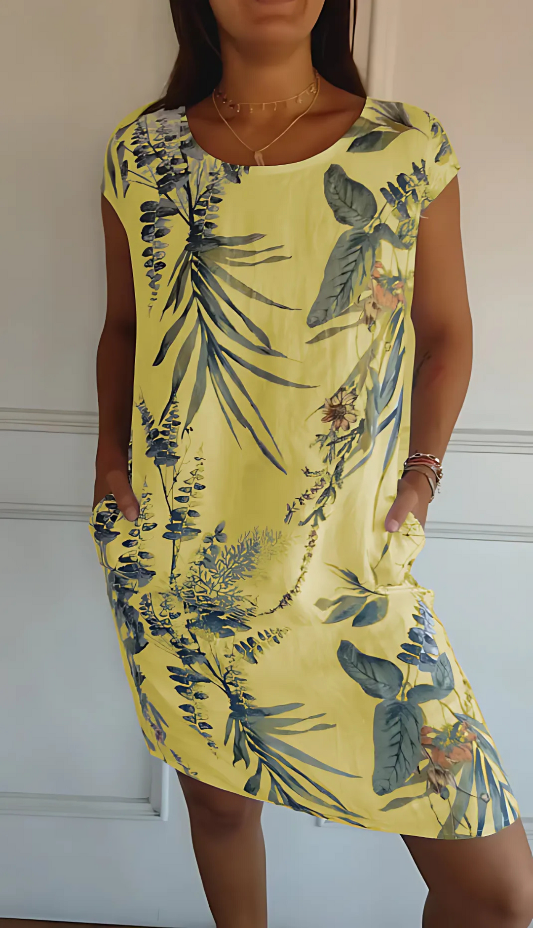 Levoire | Robe Élegante Confortable À Col Rond Jaune