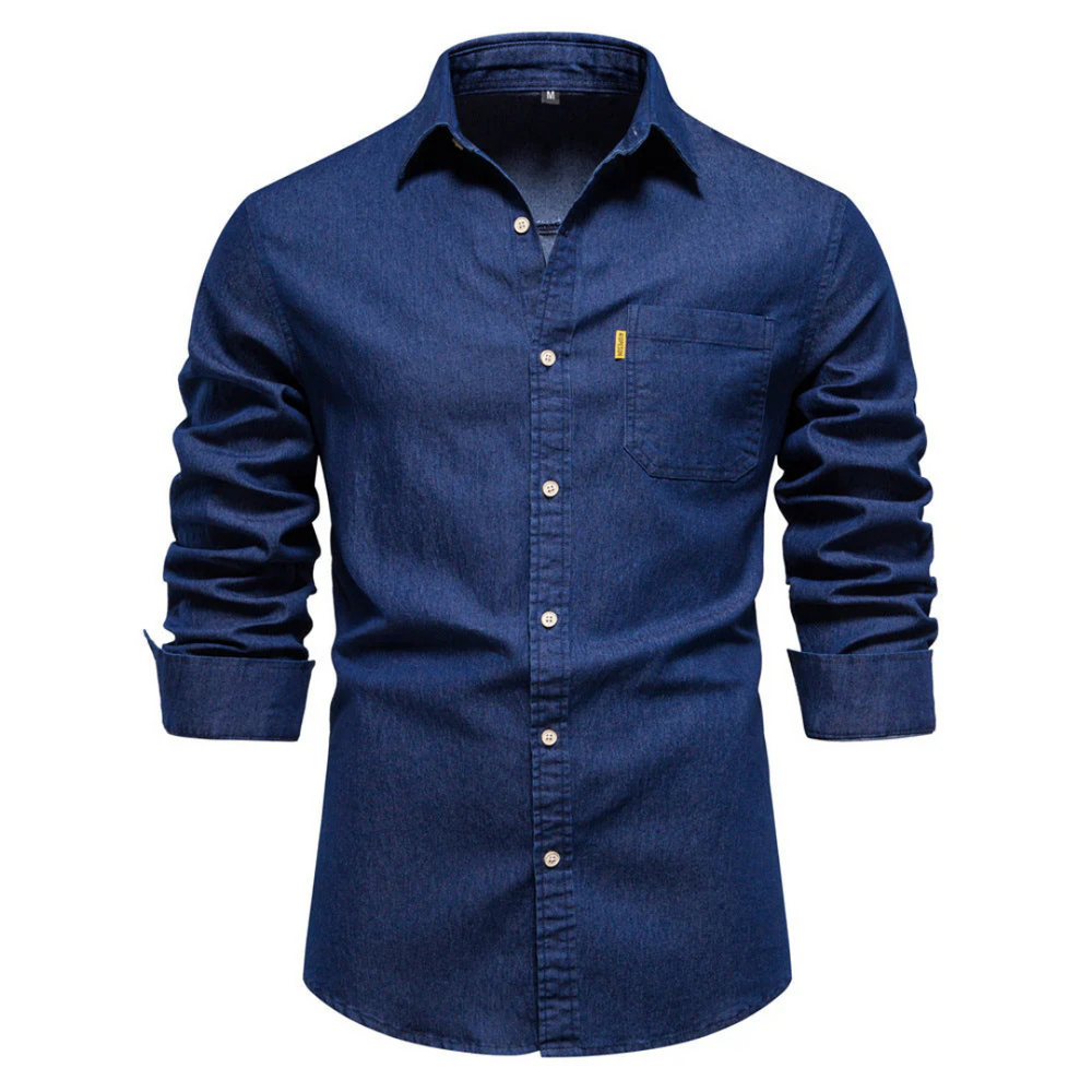 Levoire | Chemise à manches longues Boutonnage en bas Bleu foncé
