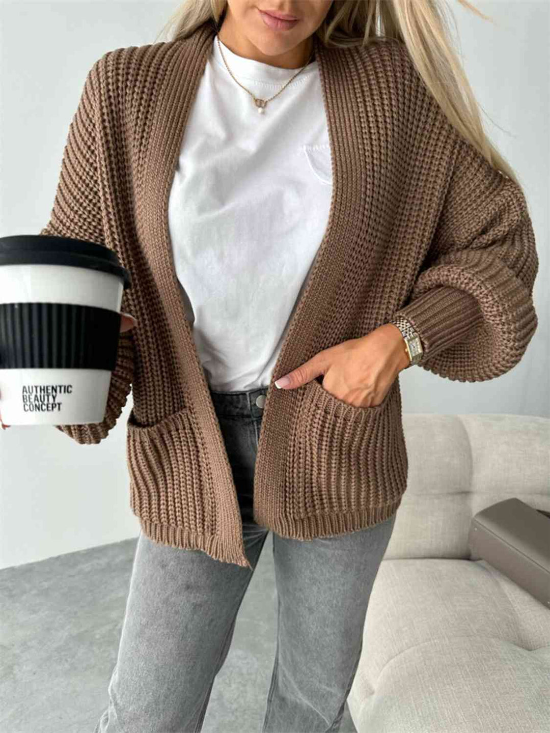 Levoire | Cardigan À Front Ouvert Avec Épaules Tombantes Pour Une Allure Décontractée Braun