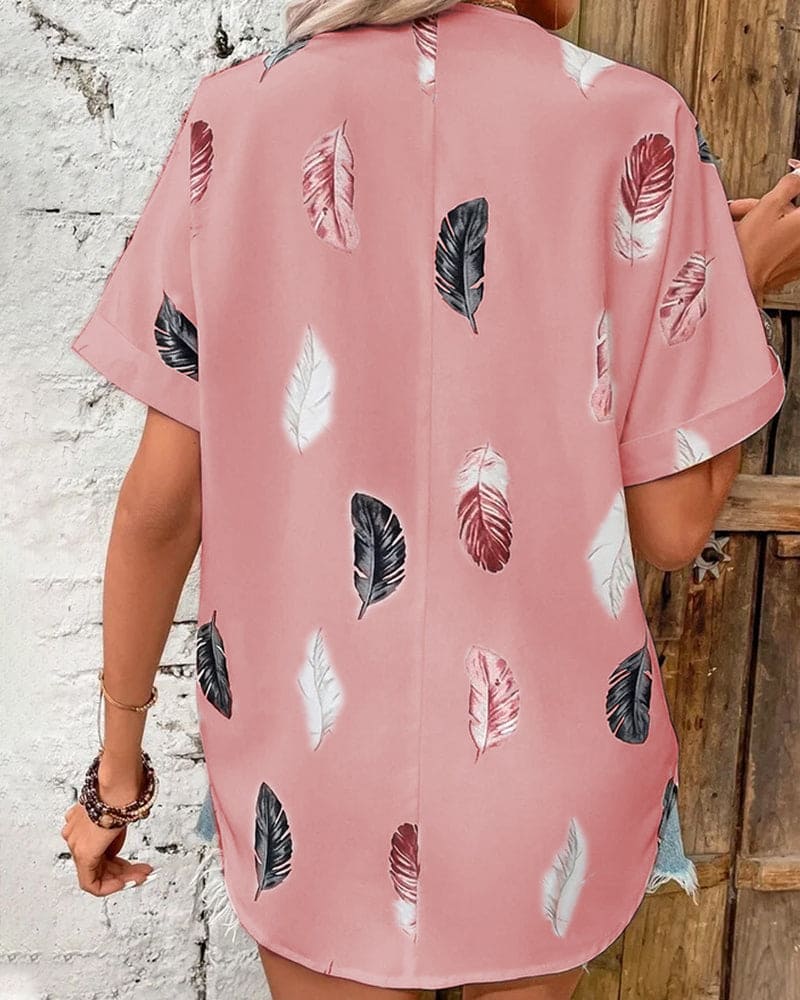 Levoire | Blouse Avec Plumes Et Manches Courtes