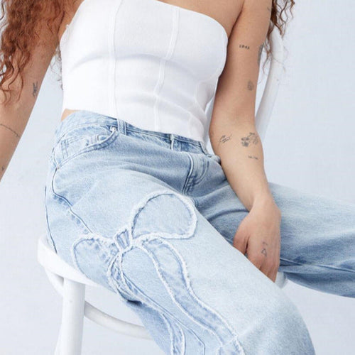 Levoire | Pantalon En Denim Avec Broderie À Nœud