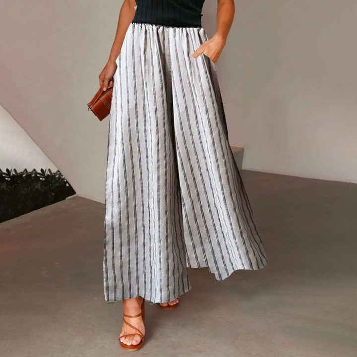 Levoire | Pantalon Large À Rayures Décontracté Blanc