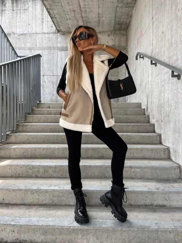 Manteau en laine sans manches Crème blanc
