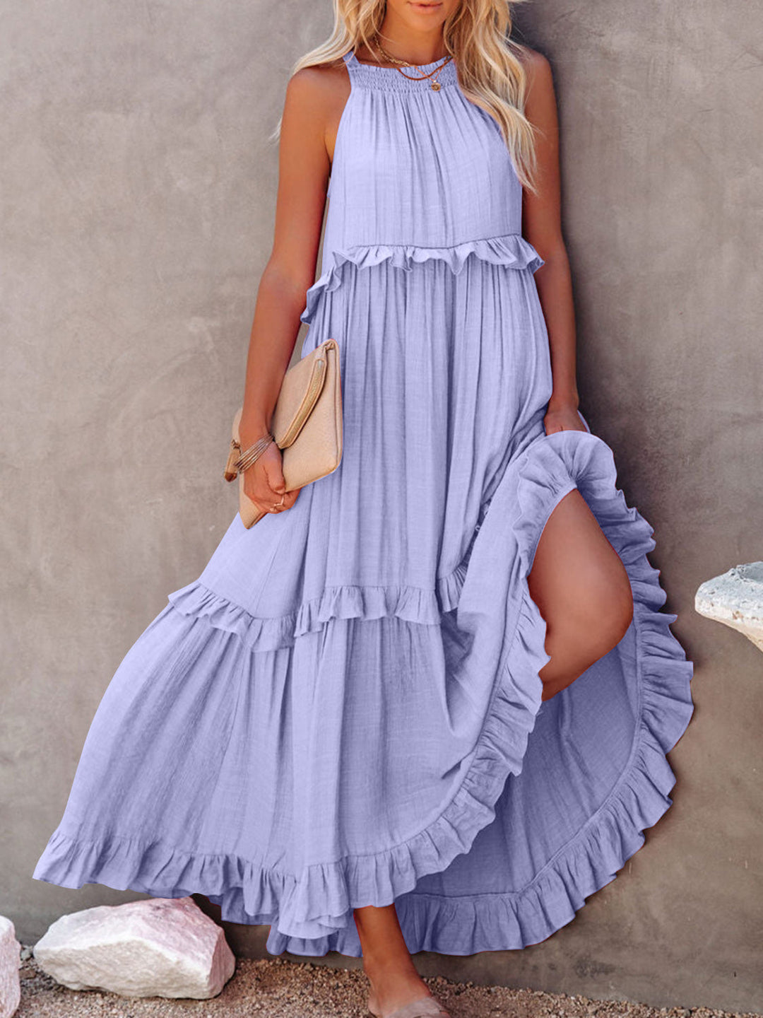 Levoire | Robe maxi sans bretelles avec volants Lila
