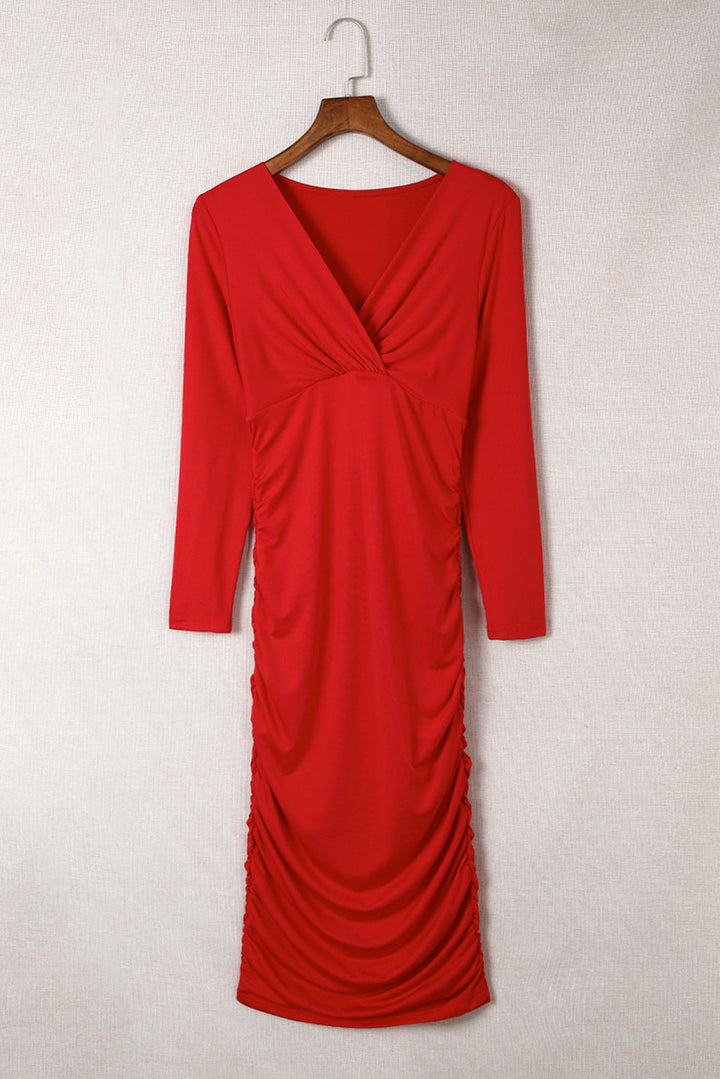 Levoire | Robe Bodycon Élégante À Encolure Cache-Coeur Avec Manches Longues Pour Femmes