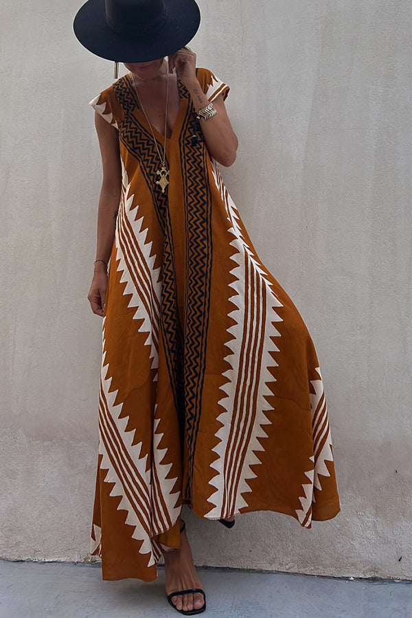 Levoire | Robe De Plage Maxi Avec Motif Ethnique Jaune