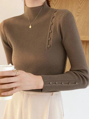 Levoire | Pull Élégant Avec Boutons Décoratifs Et Col Montant