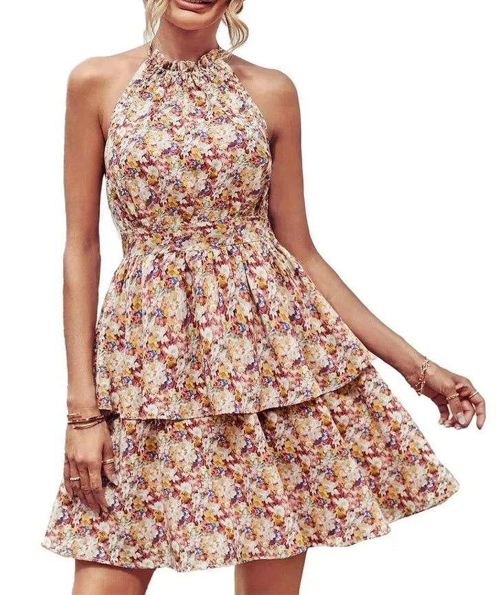 Levoire | Robe trapèze pour femmes avec volants sans dos Rosa Abricot