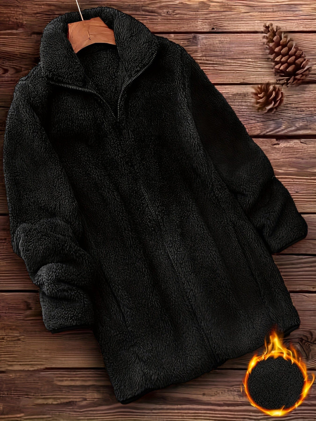 Levoire | Veste longue à manches longues chaude avec zip Noir