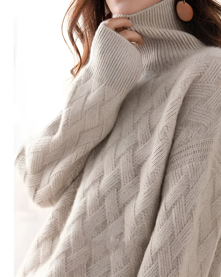 Levoire | Chemisier Col Haut Élégant En Cachemire Doux Beige