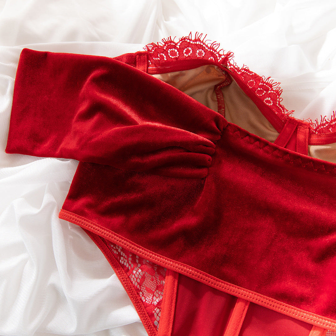 Levoire | Top Sexy en velours et en dentelle à motifs floraux