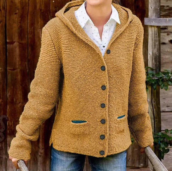 Levoire | Veste tricotée à capuche à manches longues avec bouton Jaune