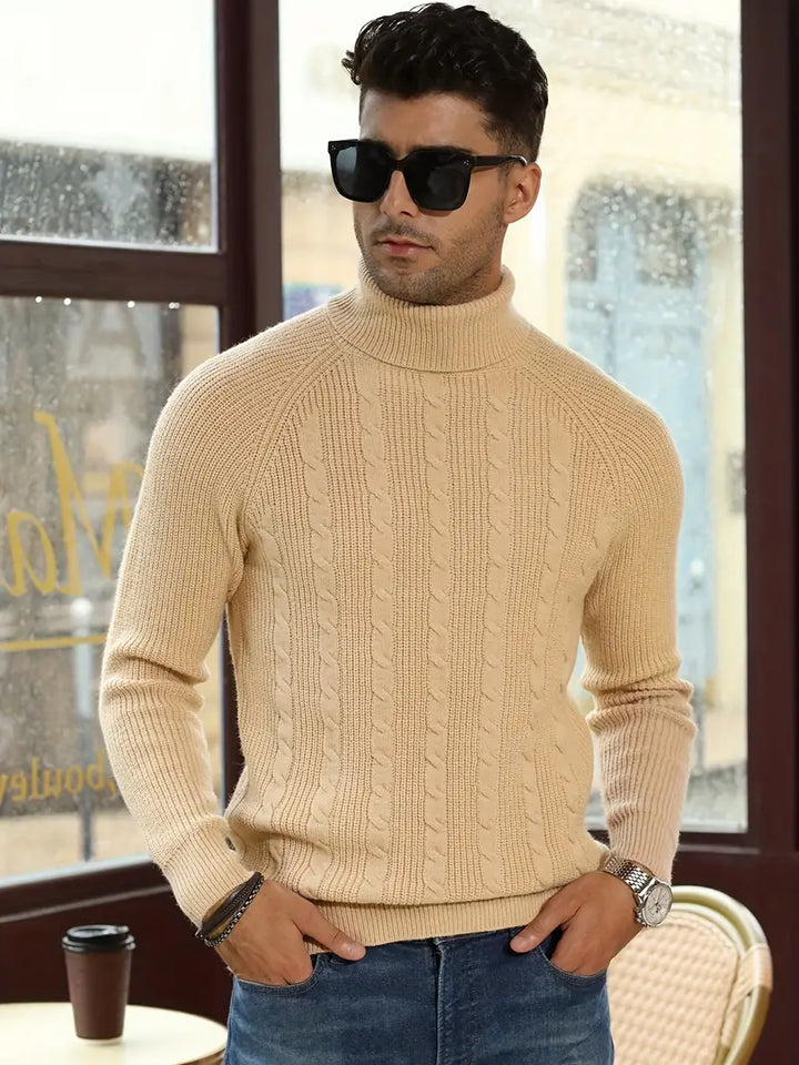 Levoire | Pull Col Roulé À Câble Kaki