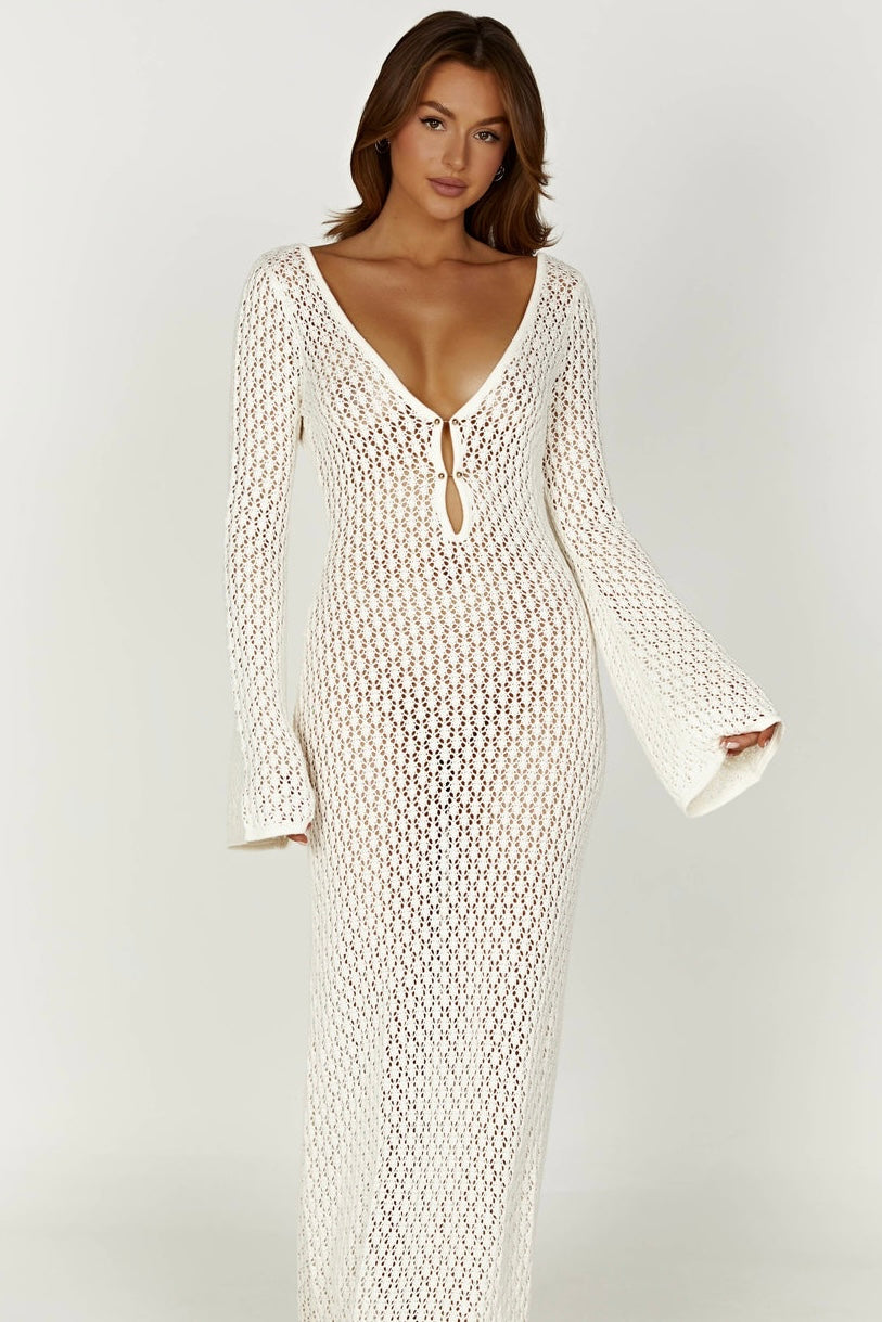 Levoire | Robe Maxi À Manches Cloche En Crochet Queue De Poisson