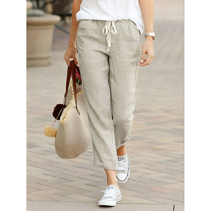 Levoire | Pantalon En Coton Lin Pour Femmes Coupe Décontractée Beige