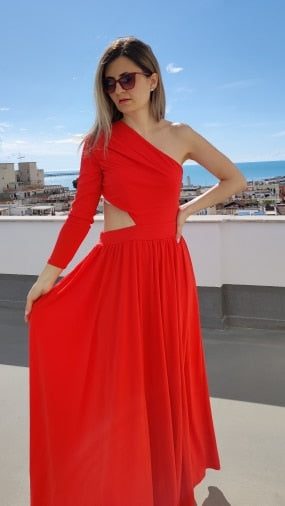 Levoire | Robe À Une Épaule À Manches Longues Avec Motif Découpé